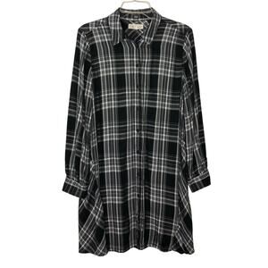 Lou Grey x Loft Collaboration Wms S Black White Plaid Button Up Shirt Dress Fall